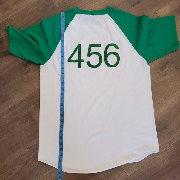 Custom made 456 shirt. Green and white with raglan short sleeves. Large unisex - Picture 11 of 12